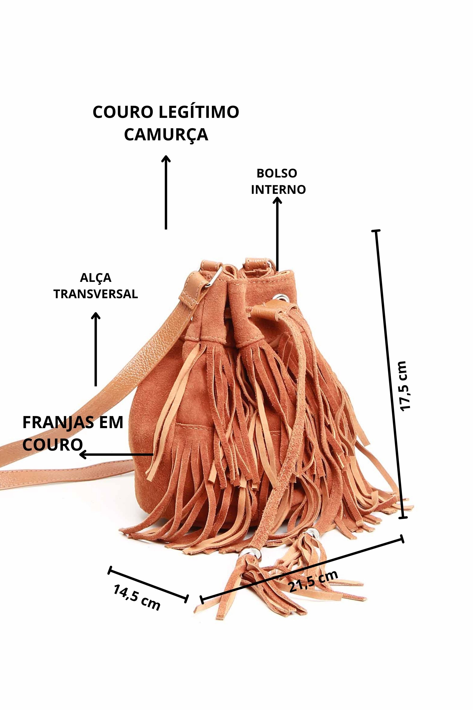 BOLSA SACO DE FRANJA EM COURO CAMURÇA 10250056