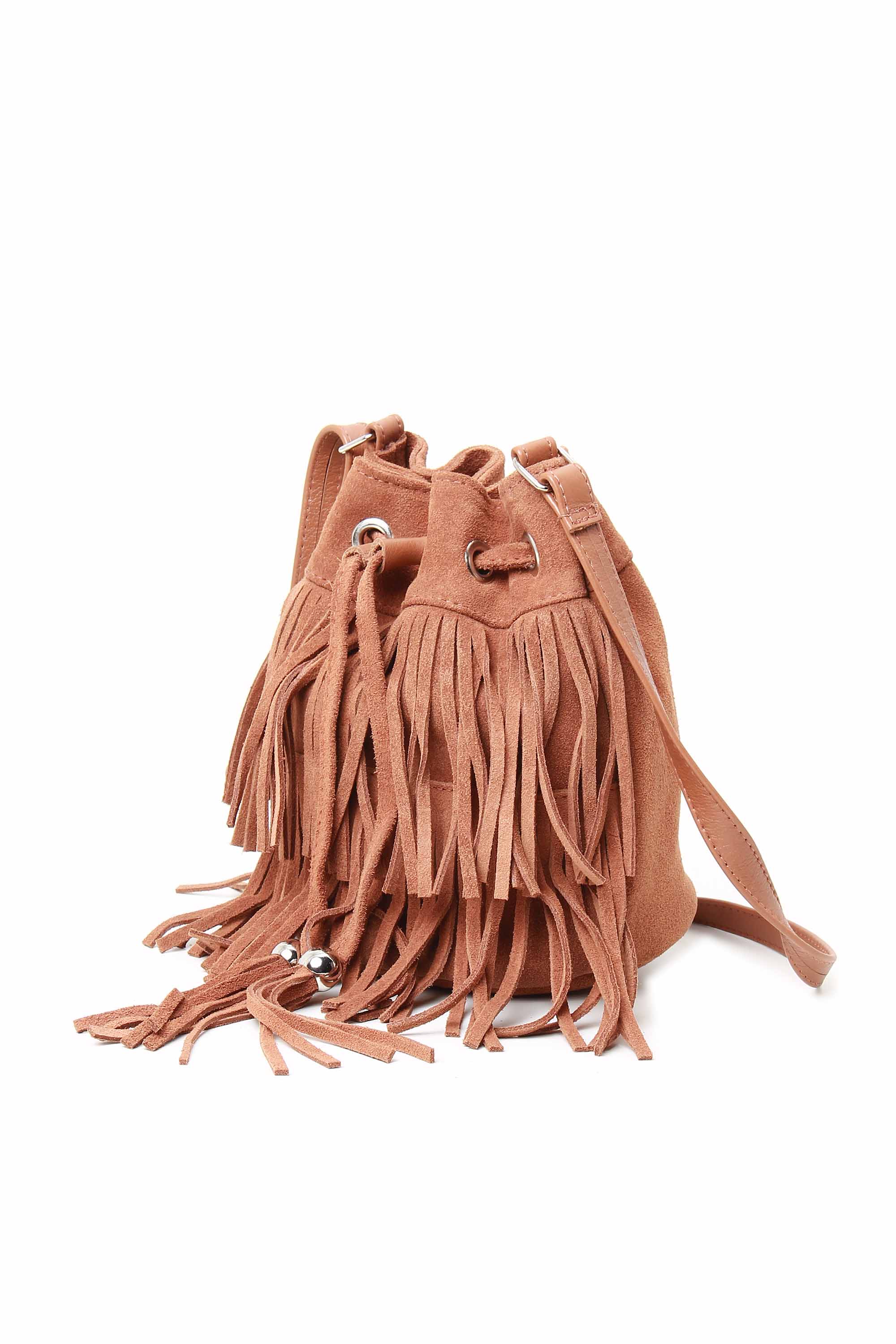 BOLSA SACO DE FRANJA EM COURO CAMURÇA 10250056
